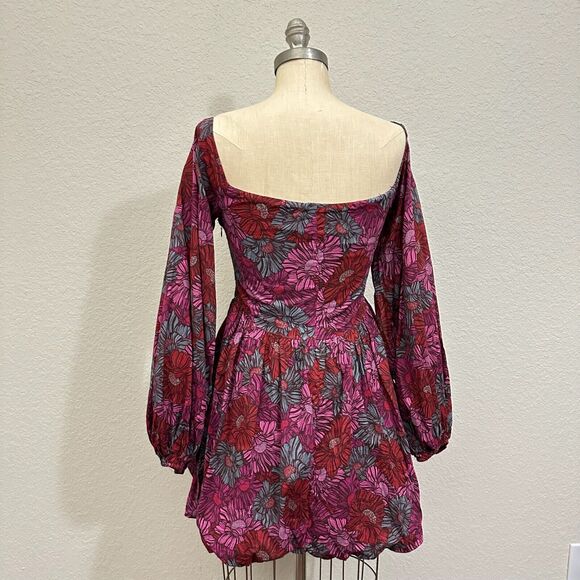 KARIELLA Puff Sleeve and Hem Mini Dress in Multi Floral Print Square Neck - Picture 11 of 14